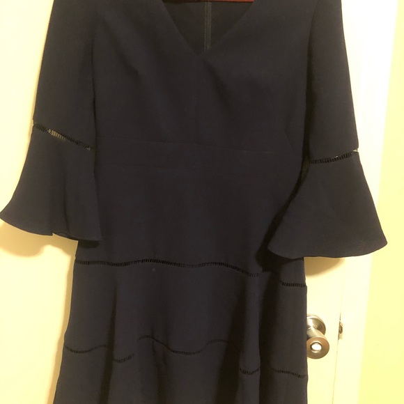 Designer Illusion Hemline Bell Sleeve Dress - Picture 4 of 6